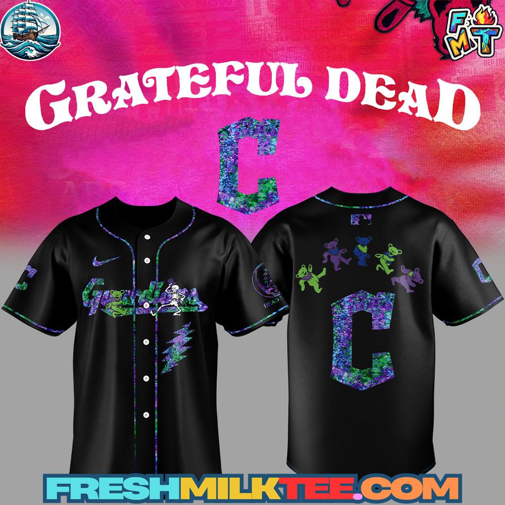 Cleveland Guardians MLB x Grateful Dead Black Baseball Jersey Cleveland Guardians MLB x Grateful Dead Black Baseball Jersey