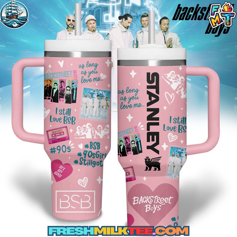 Backstreet Boys Stanley Tumbler Cup Backstreet Boys Stanley Tumbler Cup – 40oz pink collectible insulated travel mug with 90s nostalgia design, BSB fan stainless steel cup with handle and leak-proof lid.