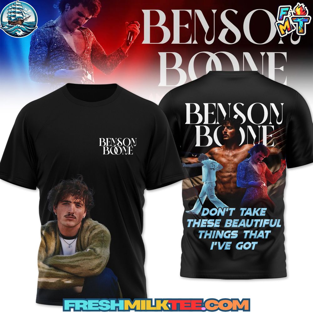 Benson Boone Tshirt Benson Boone T-shirt featuring front portrait and back graphic design with tour-inspired artwork, official Benson Boone merch for fans, unisex cotton tee for men and women, Benson Boone concert and tour 2025 apparel.