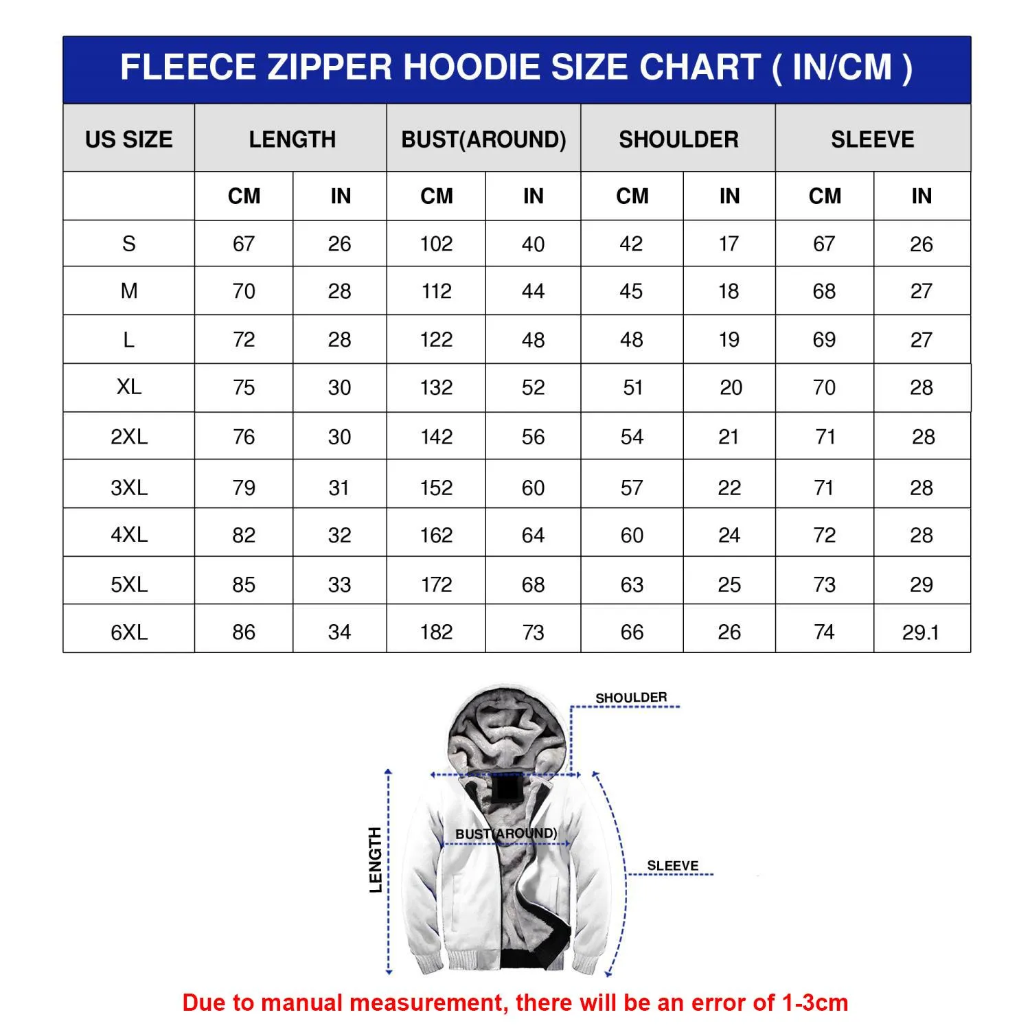 Zipper Fleece Hoodie Size