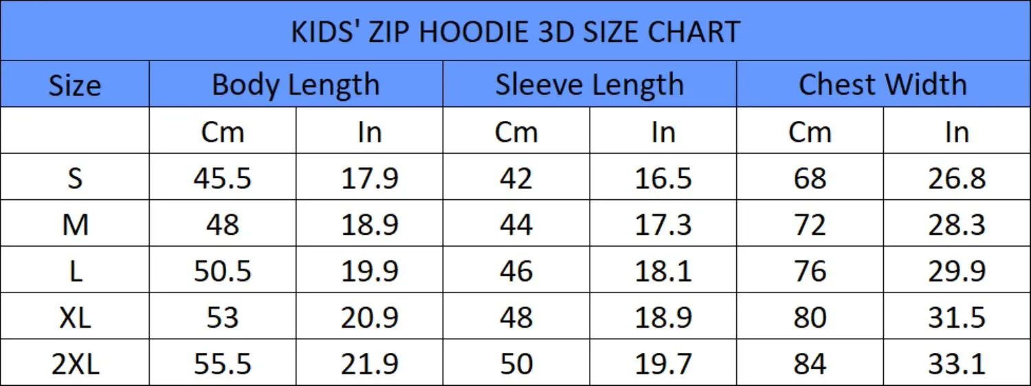 Zipper Kids Hoodie Size