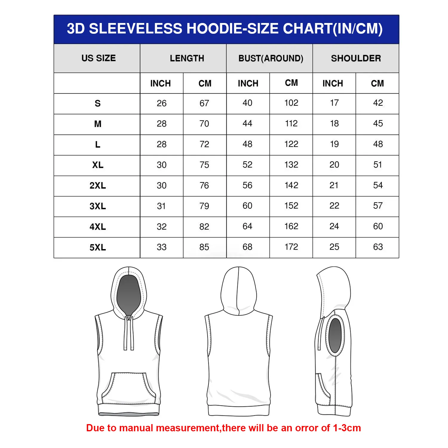 Sleeveless Hoodie Size