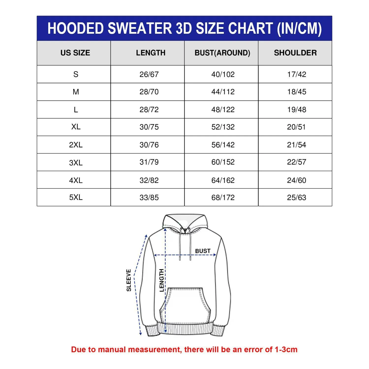 Hooded Sweater Size Chart