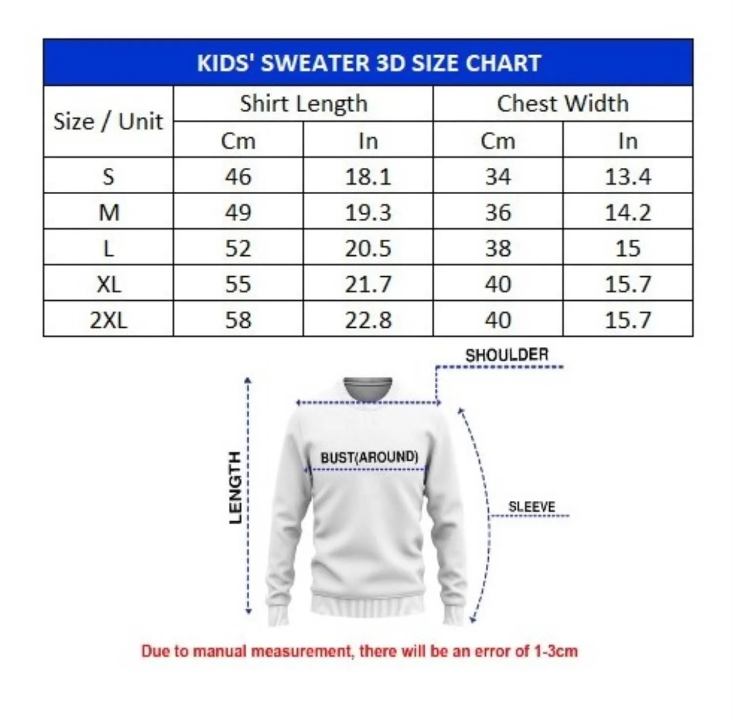 Kids' Sweater Size Chart