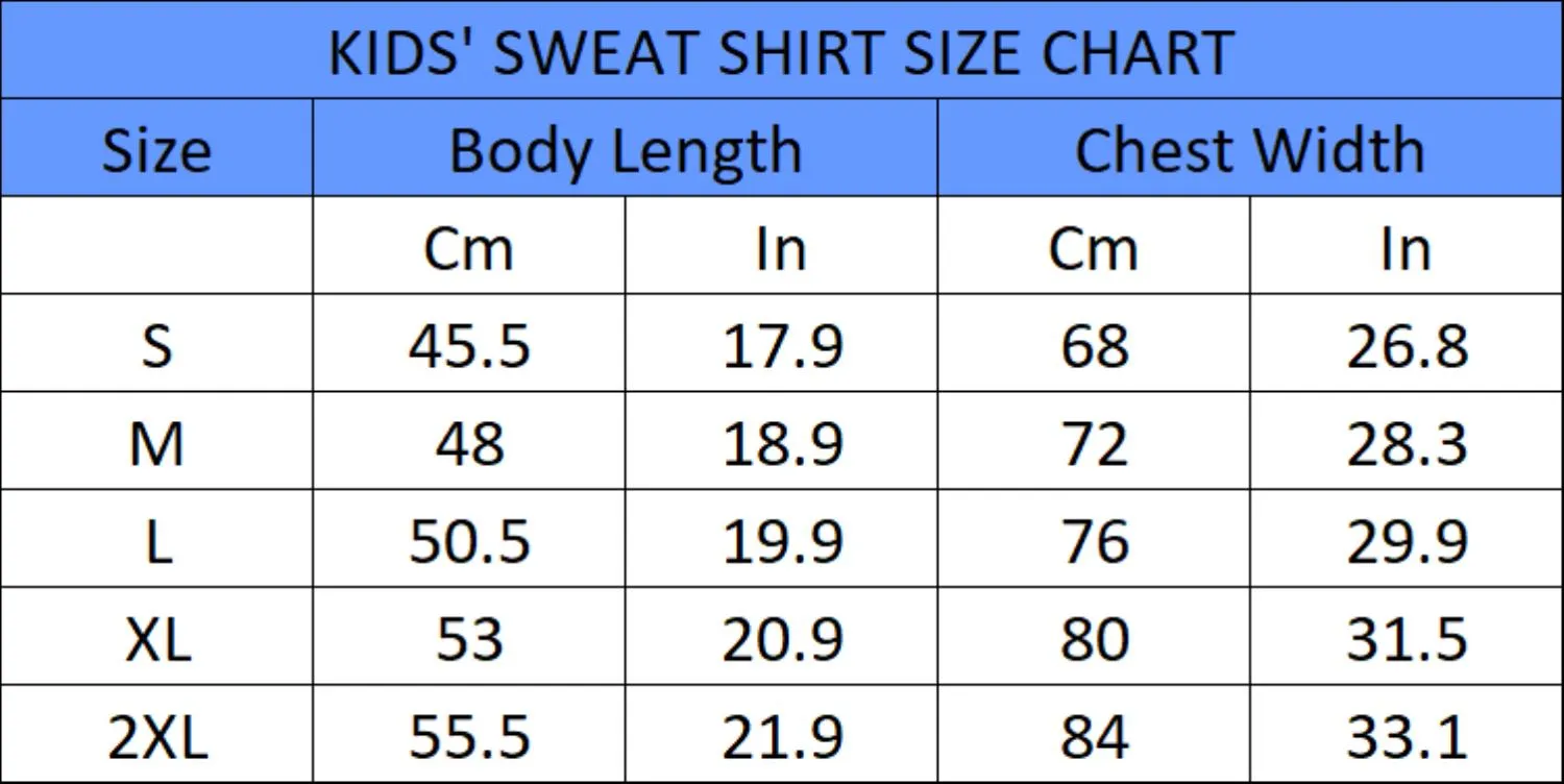 Kids' Sweatshirt Size Chart