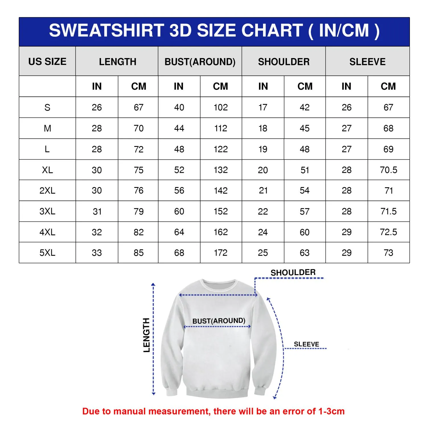 Sweatshirt Size Chart