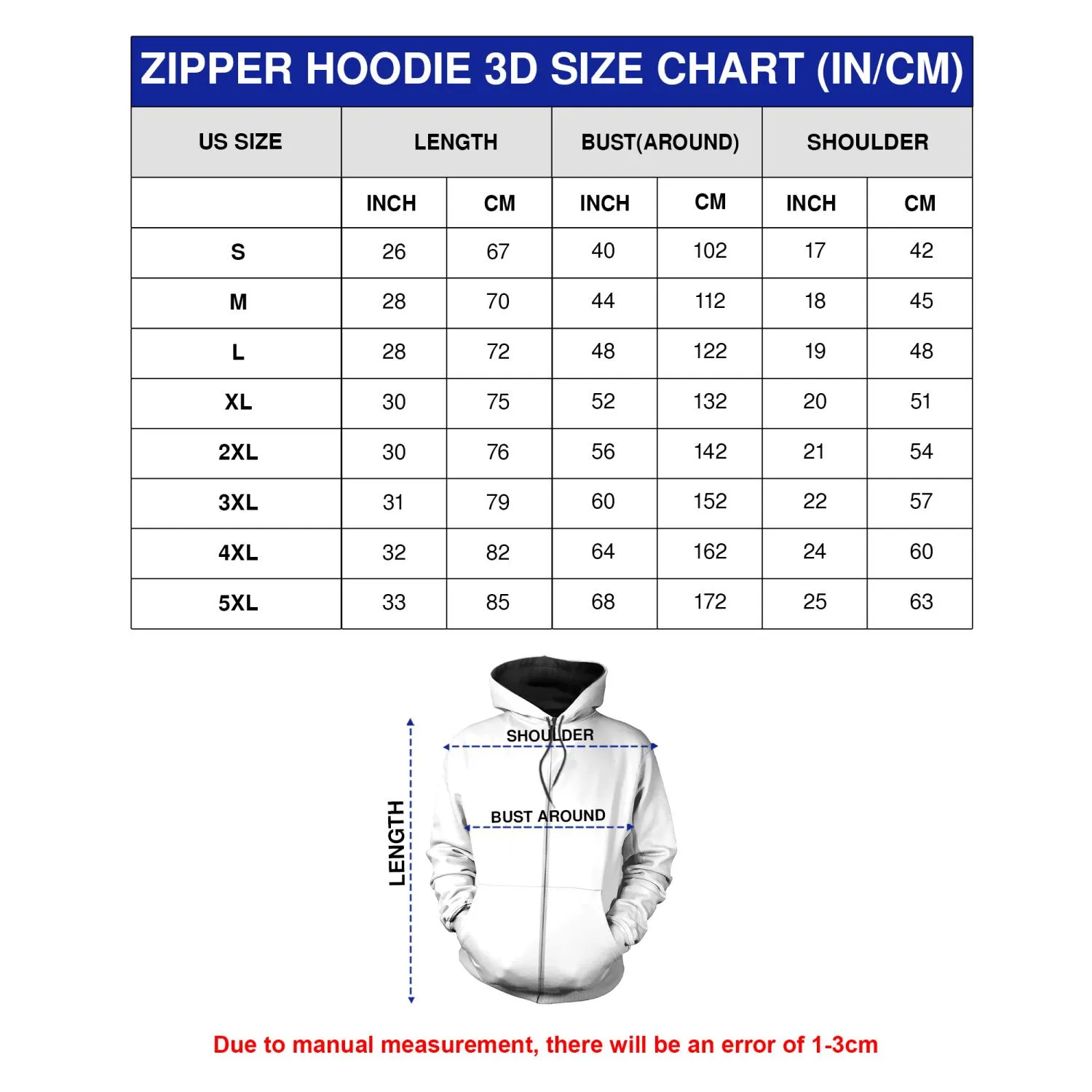 Zipper Hoodie Size