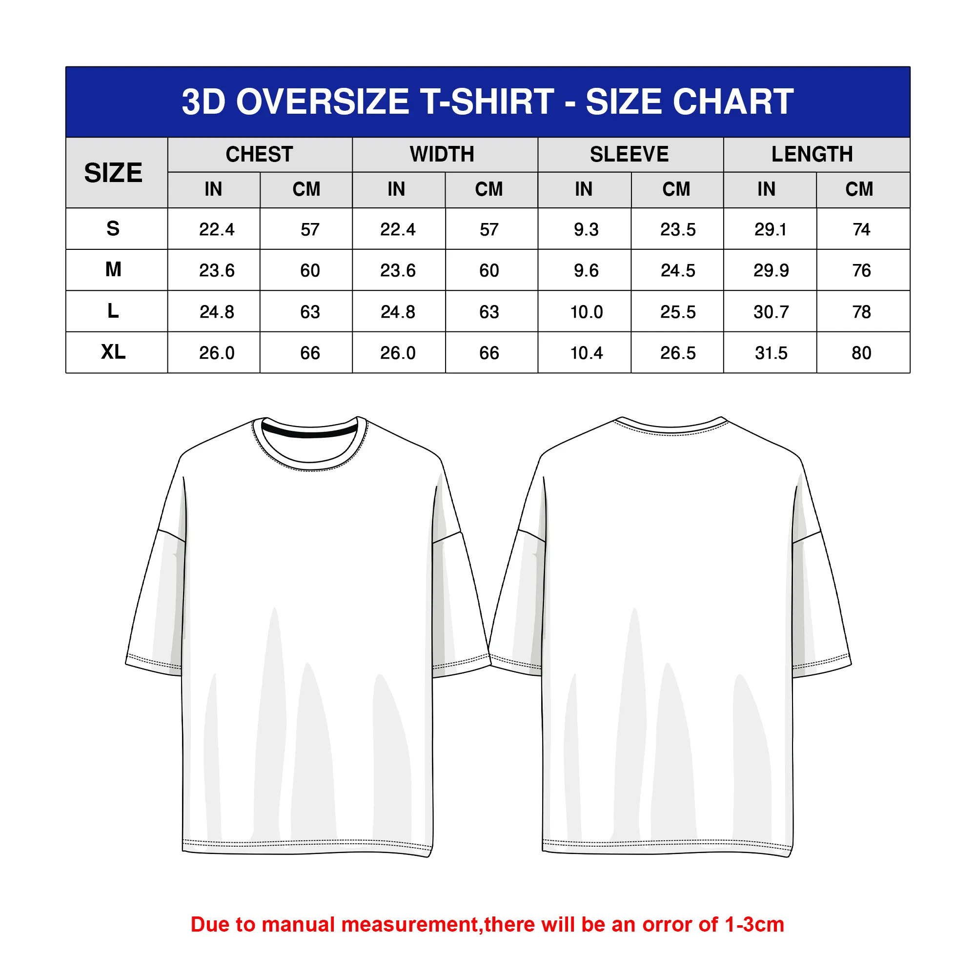 Oversize Size Chart