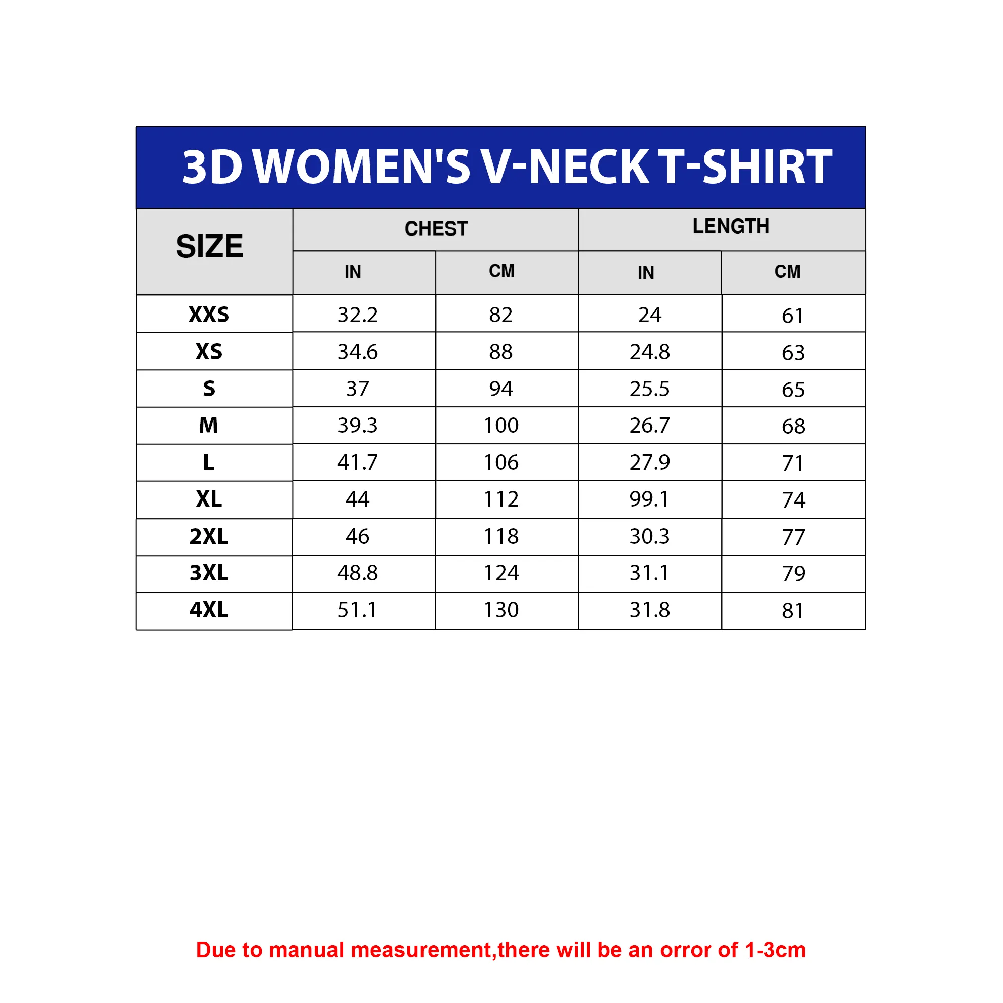 V-Neck Size Chart